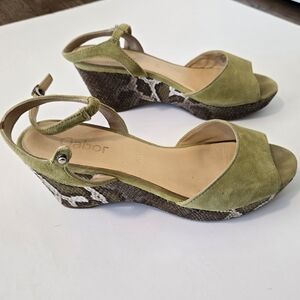Gabor Khaki Wedge Sandals with Snakeskin Detail